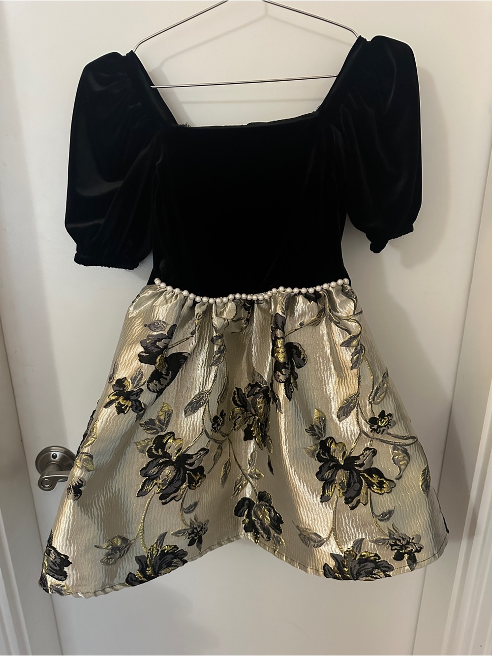 Badgley Mischka Black Velvet & Gold Floral Party Dress | Girls Size 10